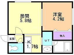 アズーリ中の島参番館 1DKの間取図画像