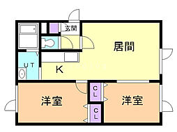 アークコート月寒公園 2LDKの間取図画像