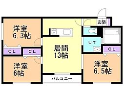 札幌市豊平区月寒東一条6丁目マンション 3LDKの間取図画像