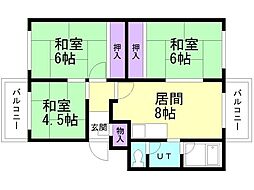 柏丘団地AA-4 3LDKの間取図画像