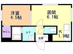 インフィニティ美園 1LDKの間取図画像