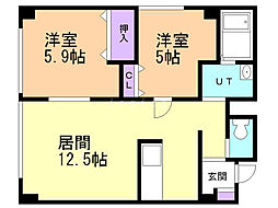 ウィスタリア西岡 2LDKの間取図画像