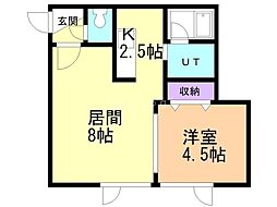 月寒パークヴィラ 1LDKの間取図画像