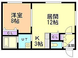 AKT月寒中央 1LDKの間取図画像