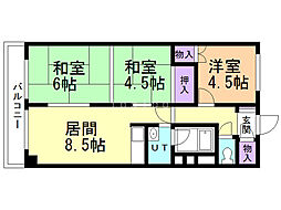 マンションてるめい 3DKの間取図画像