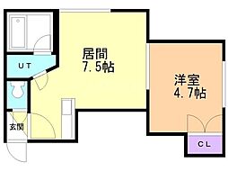 シャネル中の島六番館 1DKの間取図画像