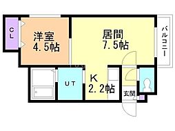 ランドヒルズ 1LDKの間取図画像