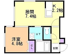 プラティーク平岸 1LDKの間取図画像