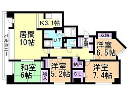 リーベスト月寒中央 4LDKの間取図画像