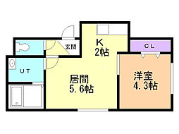 LIGHTPOINT月寒 1DKの間取図画像