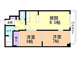 メープル月寒中央駅 2LDKの間取図画像