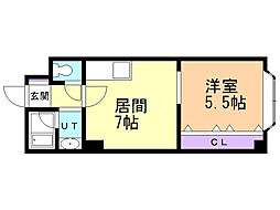ルワズィール天神山 1DKの間取図画像