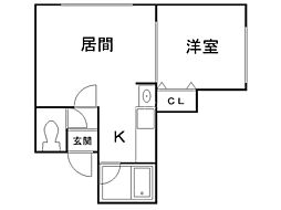 ラ・フレール 1DKの間取図画像