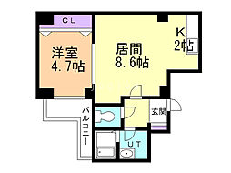 ハウスサークヒル 1LDKの間取図画像