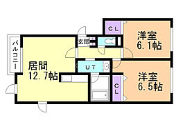 ヒルサイド福住 2LDKの間取図画像