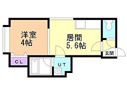 ウェルカム澄川 1DKの間取図画像