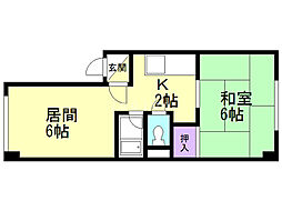 高台ハイツシャルル 1LDKの間取図画像