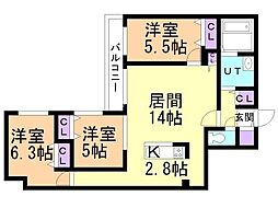 SーRESIDENCE豊平公園aloria 3LDKの間取図画像