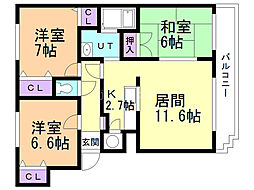 サンライト西岡2 3LDKの間取図画像