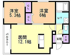 ル・ファール学園前 2LDKの間取図画像
