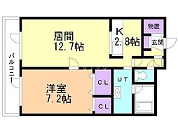 シャルパレット 1LDKの間取図画像