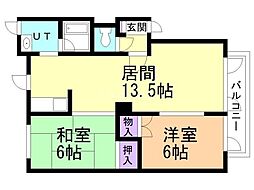コーポ山川 2LDKの間取図画像