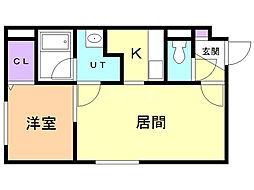 Hope月寒中央A 1LDKの間取図画像