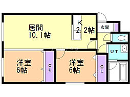 Cube平岸3-5 2LDKの間取図画像