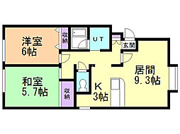 パーク・ハイム西岡 2LDKの間取図画像