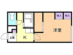 レオパレスリベェール2 1Kの間取図画像