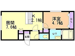 グランメール中の島 1LDKの間取図画像