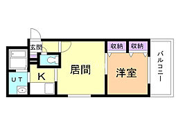 コムズ中の島 1LDKの間取図画像