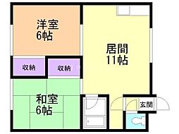 コーポ山元 2LDKの間取図画像