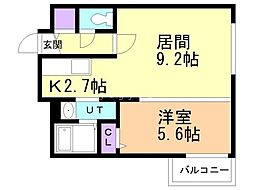 札幌市豊平区中の島一条2丁目マンション 1LDKの間取図画像