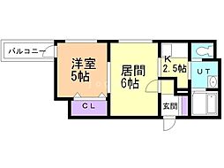 サザンフィールド豊平公園 1DKの間取図画像