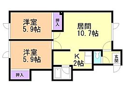 ローズハイム月寒 2LDKの間取図画像