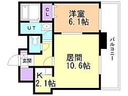 ティアラタワー中島倶楽部 1LDKの間取図画像