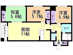 グランメールツイン山鼻西館 3LDKの間取図画像