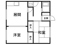 月寒グランドハイツ 2DKの間取図画像