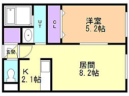 キューブ中の島2-3N 1LDKの間取図画像