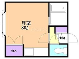 カーサーオーロックス弐番館 2階ワンルームの間取り