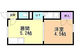 松下ハイツ江別2 1DKの間取図画像