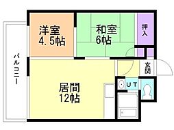 こりんごハイツC 2LDKの間取図画像