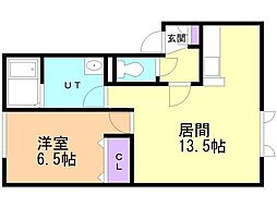 エーコー美唄西B 1LDKの間取図画像