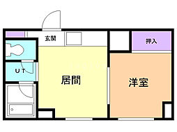 レジデンス三幸 1DKの間取図画像