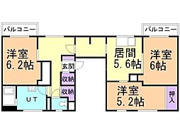 ビレッジハウス野幌13 3DKの間取図画像