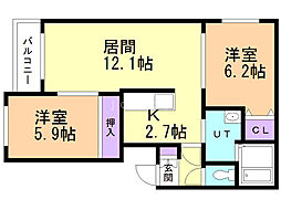 ヴィラこまくさ 2LDKの間取図画像
