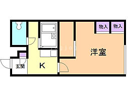 レオパレスあしたば 1Kの間取図画像