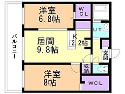 エルナード江別駅前 2LDKの間取図画像