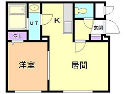 緑ケ丘ロジュマン 1LDKの間取図画像